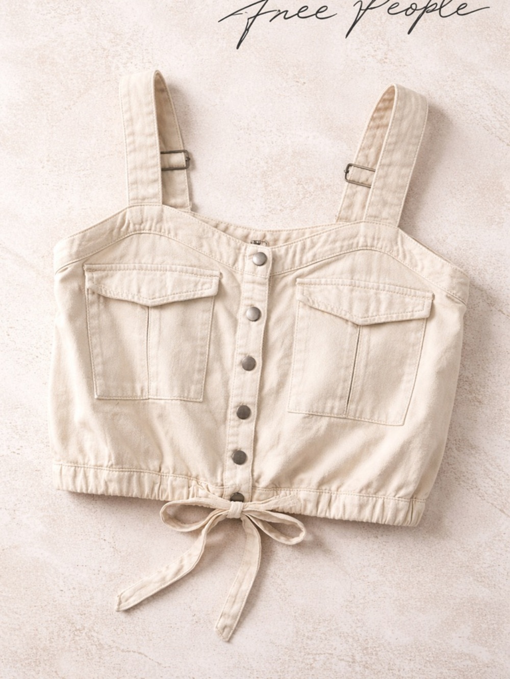 Free People We The Free Utility Crop Tank Tie Front Beige Palm NWOT